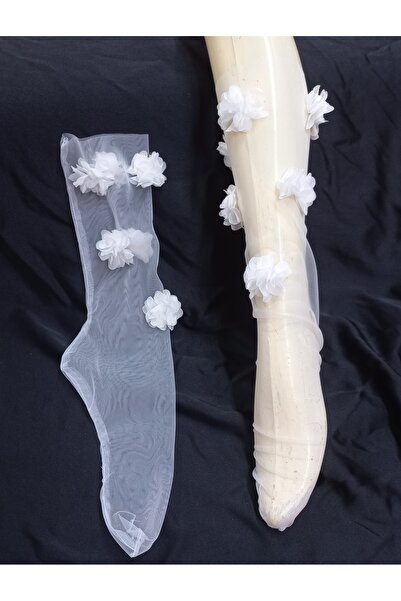 es moda shop Νυφικές κάλτσες από τούλι λουλούδι Eftelya λευκές