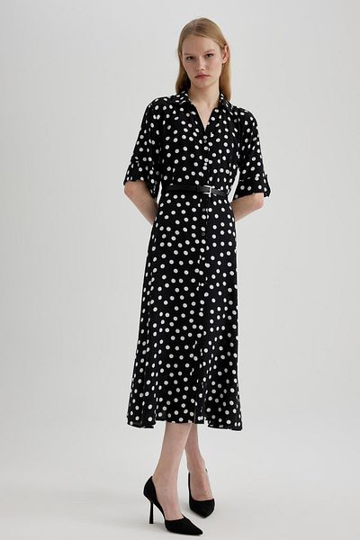 DeFacto Gemustertes Midikleid mit Hemdkragen – Halbarm, C2448ax24sp