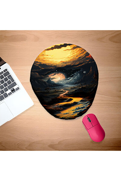 UcuruStore Οβάλ Μαξιλαράκι Ποντικιού με Σχέδιο Ορεινού Τοπίου και Στήριγμα Κα...