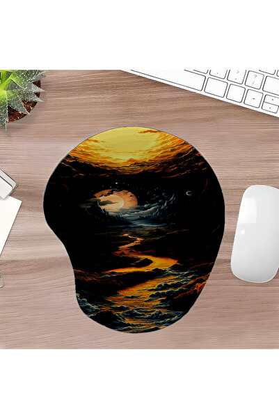 UcuruStore Ορεινό Τοπίο με Στήριγμα Καρπού, Κομμένο Οβάλ Μαξιλαράκι Ποντικιού