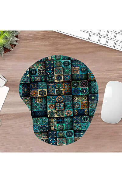 UcuruStore Μπλε Οβάλ Μαξιλαράκι Ποντικιού με Παλαιωμένο Μοτίβο και Τετράγωνα ...