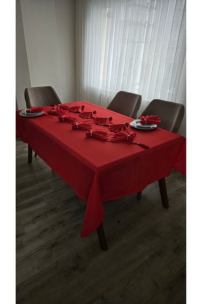 ZESA HOME Line Detailed Tablecloth Red 12 Person 26 Pieces - Table 160X220...160X400