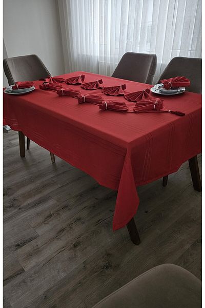 ZESA HOME Line Detailed Tablecloth Red 12 Person 26 Pieces - Table 160X220...160X400