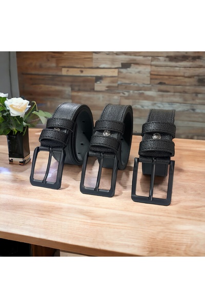 3 Pcs Men's Black Leather Belt Suitable for Jeans and Canvas