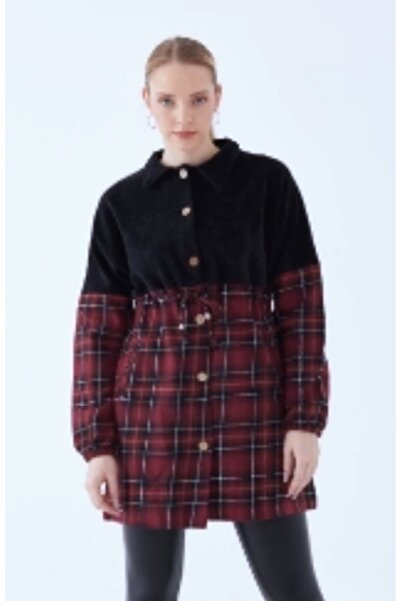 DHDmoda Ekose ve Kadife Gömlek Ceket