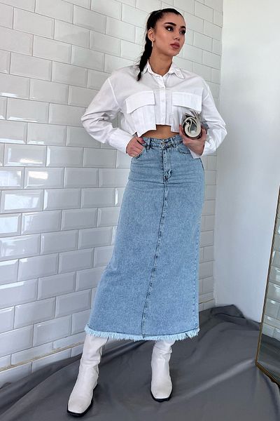 GÜLSELİ Fustă de jeans cu ciucuri albastru gheață