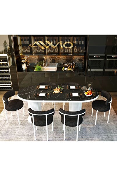 AVVİO Lucida Teddy Sandalye 80x140 Yemek Masası Mutfak Masası 6 Sandalyeli Ma...