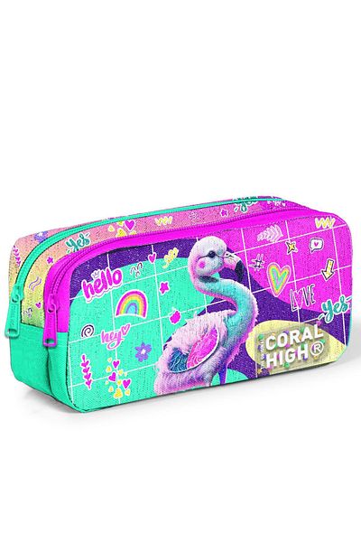 Coral High Ροζ τσάντα στυλό με σχέδιο Flamingo με δύο θήκες - Kids 12080