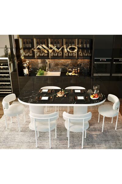AVVİO Vilza Teddy Sandalye 80x160 Yemek Masası Mutfak Masası 6 Sandalyeli Mas...