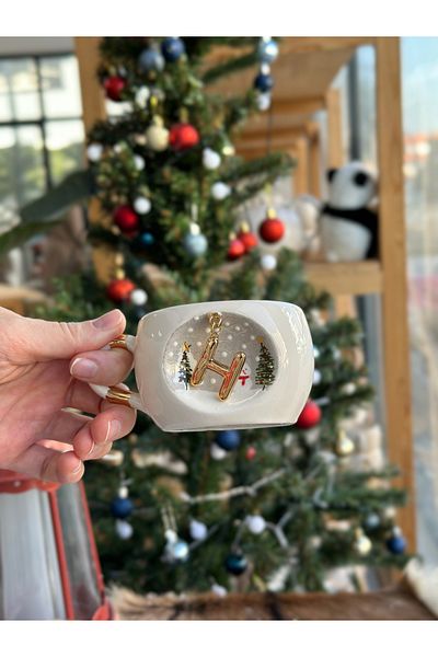BSK Ceramic Tea Coffee Cup - Christmas Snowman Pine Tree Mug Gift H