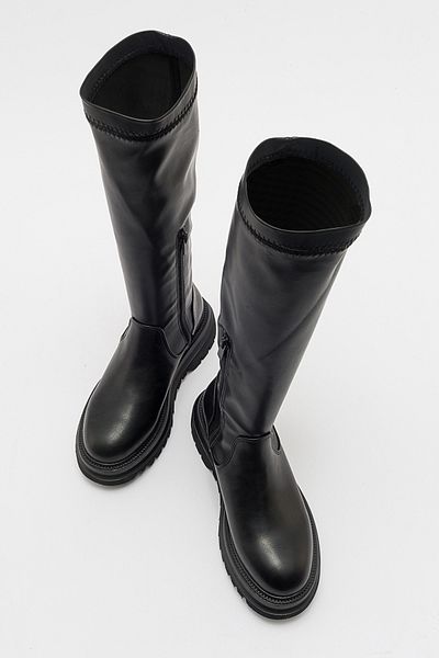LuviShoes Dámské ploché kozačky HENIN Black Stretch pod kolena