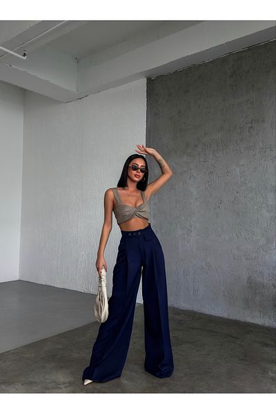 OUZ Fashion Palazzo Women's Trousers - Button Detailed
