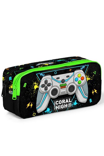 Coral High 12087 Model Gamer με μοτίβο μαύρη πράσινη τσάντα στυλό - δύο θήκες