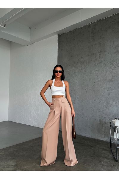 OUZ Fashion Palazzo Women's Trousers - Button Detailed
