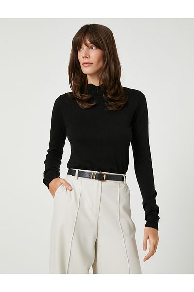Koton Gallér részletes kötöttáru pulóver Slim Fit kasmír texturált