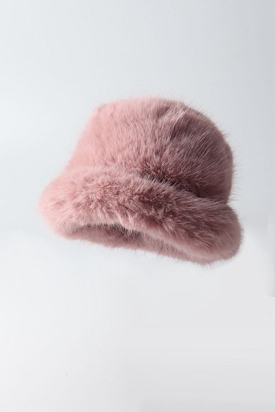 Kapin Pink Round Hat Plush Bucket Extra Fluffy Hat