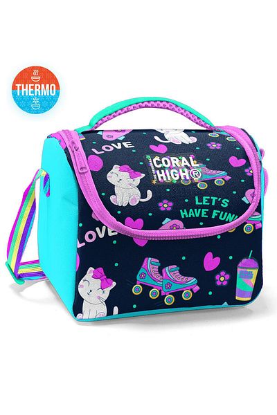 Coral High Cutie termică pentru prânz albastru roz - model pisică și patine, 11891