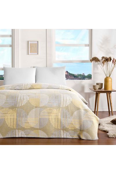 Taç Alba Cotton Double Blanket Yellow