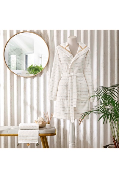 Taç Natural Pamuk Bornoz Set Krem L/xl