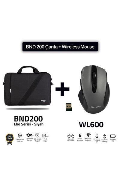 Classone سلسلة BND200 البيئية 15.6 بوصةحقيبة نوت بوك-أسود + ماوس لاسلكي WL600