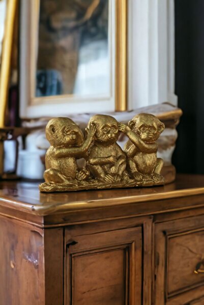 Rugad Biblo Dekoratif Heykel 3 maymun Biblosu Altın Model 30