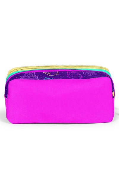 Coral High Kids Purple Pink Ice Cream Patterned Two-Compartment Pencil Bag 12088