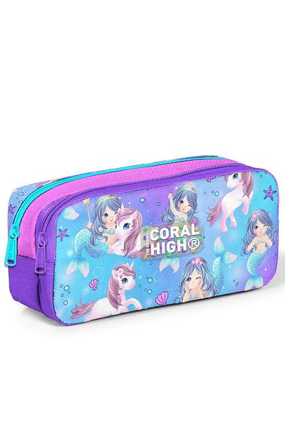 Coral High Μωβ ροζ μονόκερος τσάντα στυλό δύο τμημάτων με σχέδιο - Mermaid 12090