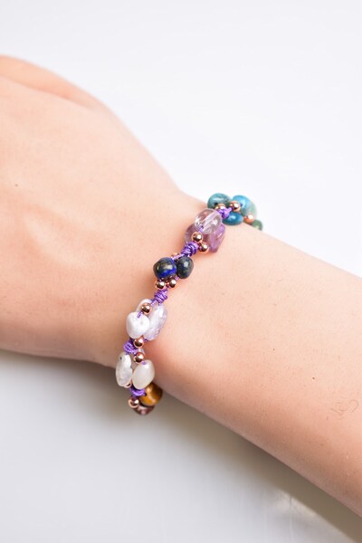 Safnaturel سوار من الحجر الطبيعي بتصميم مكرامية على شكل برج القوس