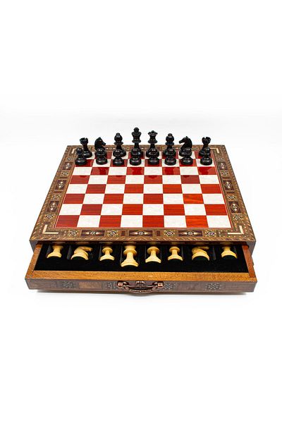GGS GrandGiftStore Staunton Boxwood Classic Chess Pieces High Quality Wooden Chess Set with Drawers Hand Painted
