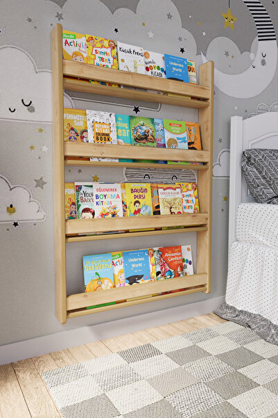 zeo wood design Montessori 4 Raflı Mdf Çocuk Kitaplığı 120*80 cm - Safir Meşe