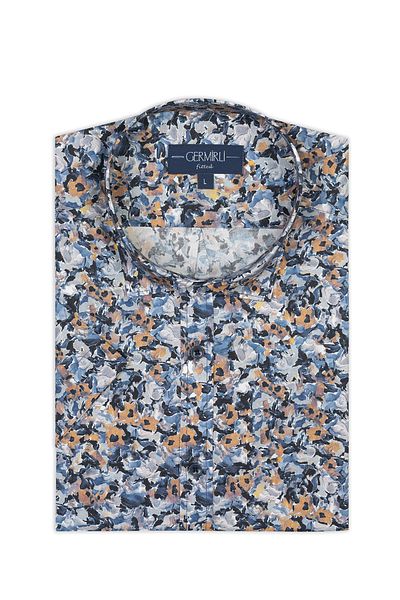 Germirli Men's Shirt - Soft Collar, Tailor Fit, Short Sleeve, Print Pattern