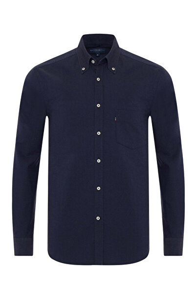 Germirli Navy Blue Tailor Fit Comfortable Fit Button Collar Sports Oxford Organic Cotton Shirt