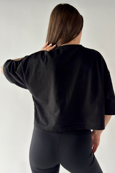 MODAGEN Dámské oversize černé tričko Crop