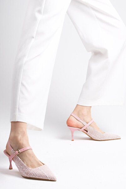 Mio Gusto Tamara Powder Color Tweed Fabric Women's Heeled Shoes