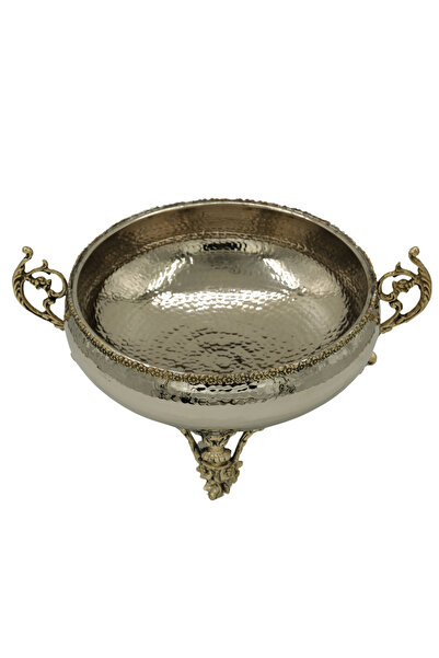 ANTEPSEPETİ Silver Plated Copper Fruit Bowl with Daisy Motif 25 Cm