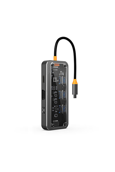 Ally SW1V-PRO Type-c To USB3.0 3adet+ 3.5mm+ HDMI+ VGA+ SD + TF + Ethernet Çoğaltıcı Transparan Hub