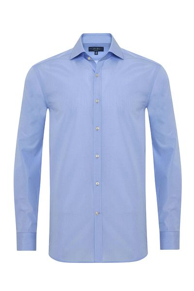 Germirli Blue Plain Tailor Fit Comfortable Fit Italian Collar Satin Textured Cotton Exclusive Shirt