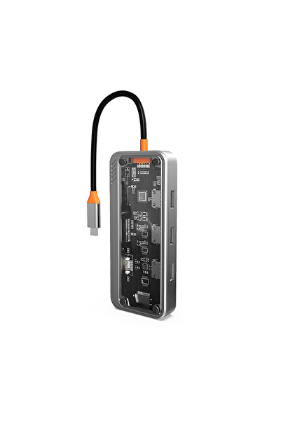 Ally SW1V-PRO Type-c To USB3.0 3adet+ 3.5mm+ HDMI+ VGA+ SD + TF + Ethernet Çoğaltıcı Transparan Hub