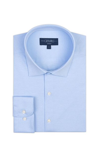 Germirli Light Blue Soft Collar Albini 3D Strech Slim Fit Active Textured Shirt