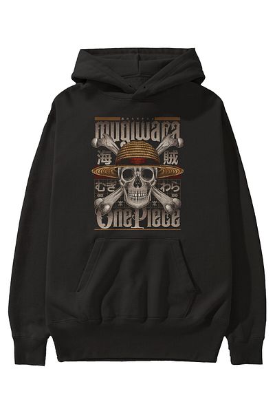 Ankhises ONE PIECE (2) Hanorac negru cu glugă cu imprimeu în față Anime Hanorac supradimensionat cu glugă Bărbați Femei