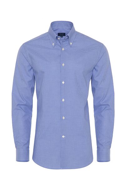 Germirli Non Iron Blue Checkered Button Collar Tailor Fit Shirt
