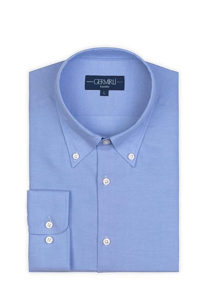 Germirli Non Iron Blue Panama Button Collar Tailor Fit Zero 24 Shirt