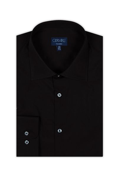 Germirli Non Iron Black Poplin Classic Collar Tailor Fit Shirt