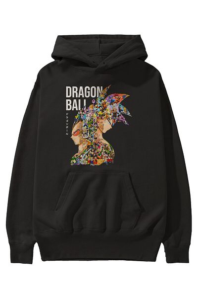 Ankhises DRAGON BALL ART (5) Anime μπροστινό εμπριμέ μαύρο φούτερ με κουκούλα Oversize Ανδρικό γυναικείο φούτερ