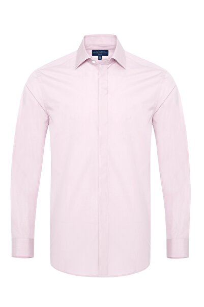 Germirli Pembe Poplin Gizli Pat Klasik Yaka Tailor Fit Gömlek