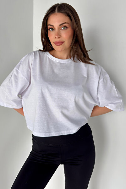 MODAGEN Tricou crop alb oversize pentru damă
