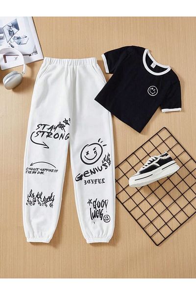 Machetta Set de tricou din bumbac cu imprimeu Genius pentru copii