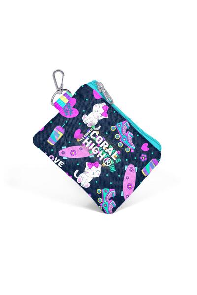 Coral High Geantă pentru monede cu model de patine cu rotile, albastru bleumarin, roz, pisică bucăți 21917