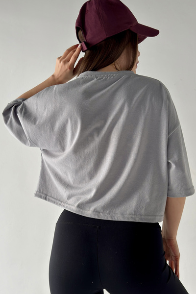 MODAGEN Dámské oversize šedé tričko Crop