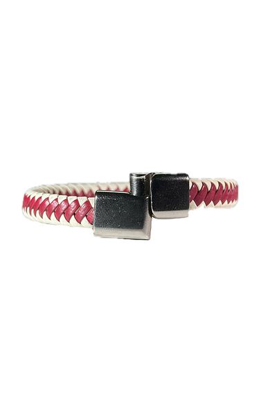 etniko Masculine Style Men's Leather Red and White Braided Bracelet